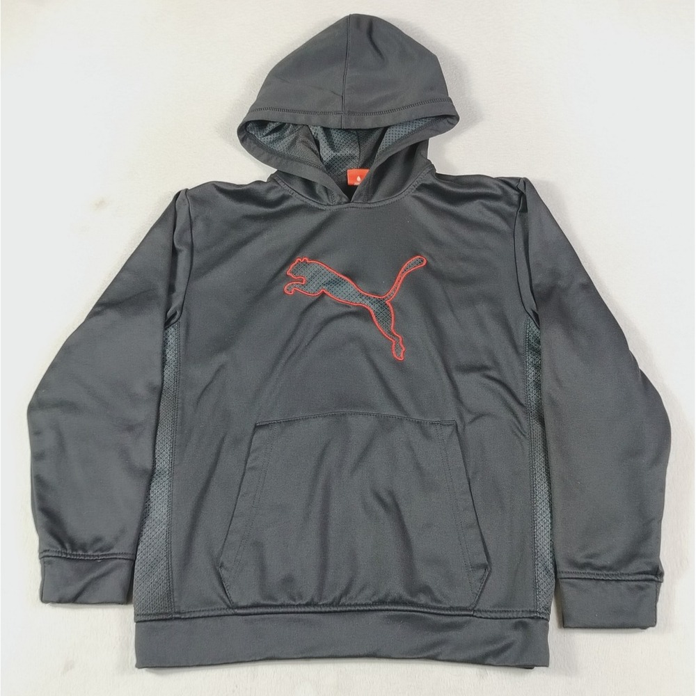 Puma Hoodie Sweatshirt Boys Large Black Pullover Logo Kangaroo Pocket Athletic